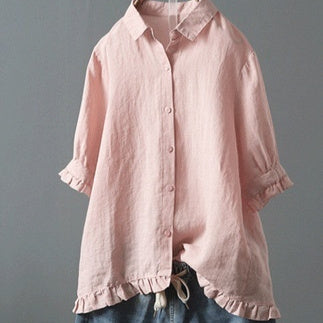 Women's Casual Single-breasted Ruffled Shirt