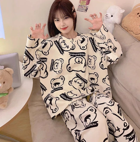 Women's Fashion Casual Printing Long-sleeved Trousers Homewear Suit