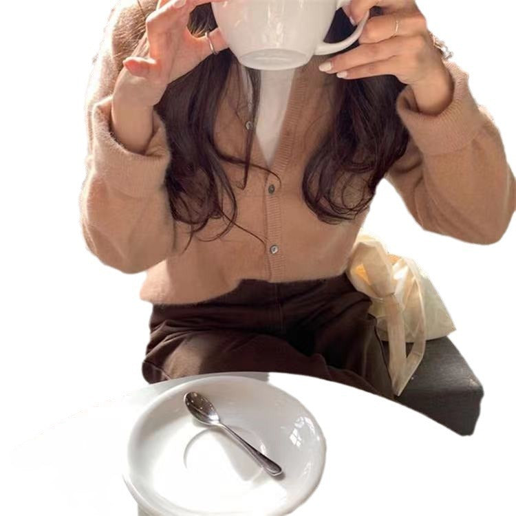 Fashion Round Neck Knitted Cardigan Loose-fitting Outerwear Sweater Coat