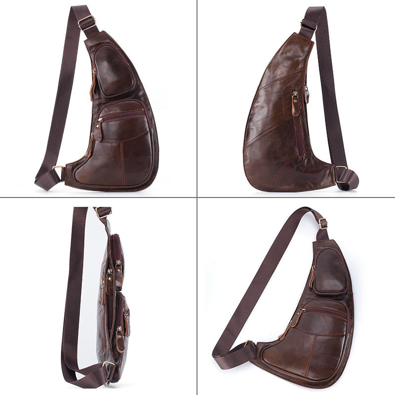 Genuine Leather Men's Crescent Chest Bag First Layer Cowhide