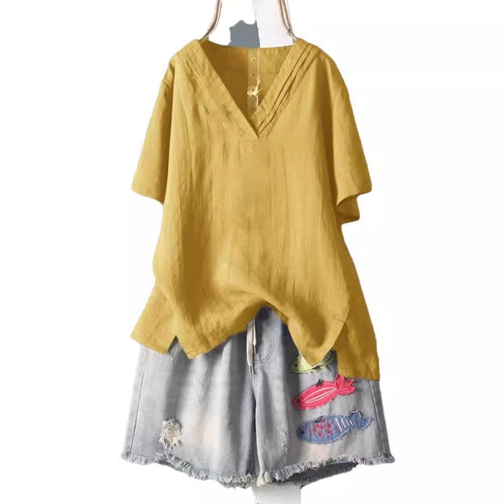 Loose Plus Size Embroidered Summer Short Sleeve