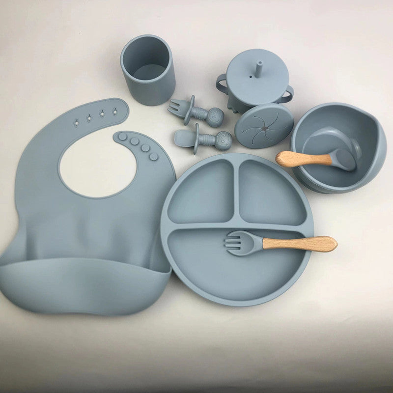 One Piece Complementary Food Feeding With Suction Cup And Silica Gel Bowl 9 Pieces