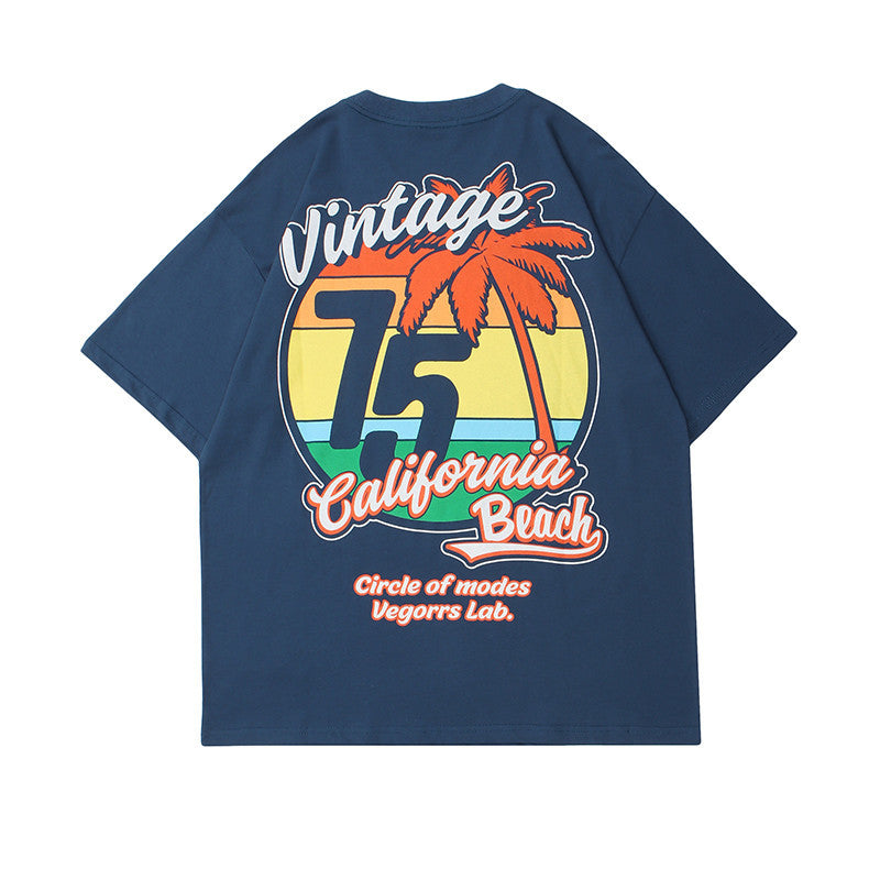 Beach Coconut Tree Print Short-sleeved T-shirt For Men And Women