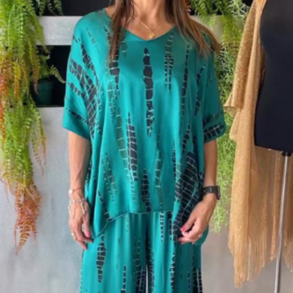 Round Neck Fashion Printed Loose Two-piece Suit Women