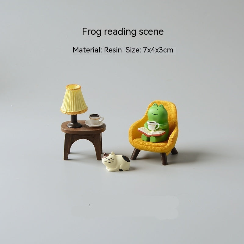 Frog Reading Table Lamp Decoration Resin Crafts