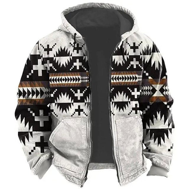 Men's Bejirog Hooded Tribal Printed Sweater