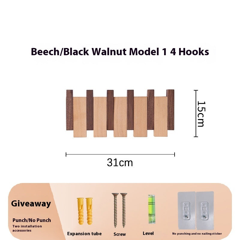 Clothes Hook Wall-mounted Entrance Hallway Hanger Punch-free Solid Wood Creative Keys Clothes