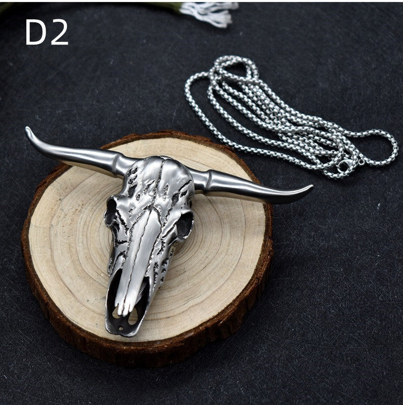 Necklace Knife Pendant Bull Head Damascus Fan Self Defense Tool