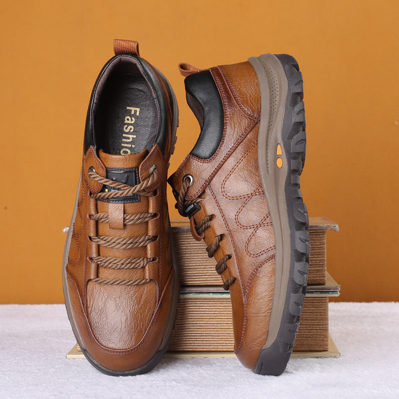 High top leather shoes anti slip men's snow boots