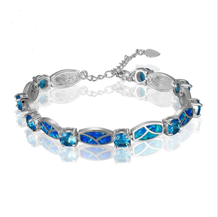 Copper Plated Silver Blue Opal  Bracelet AliExpress Hot Blast Bracelet