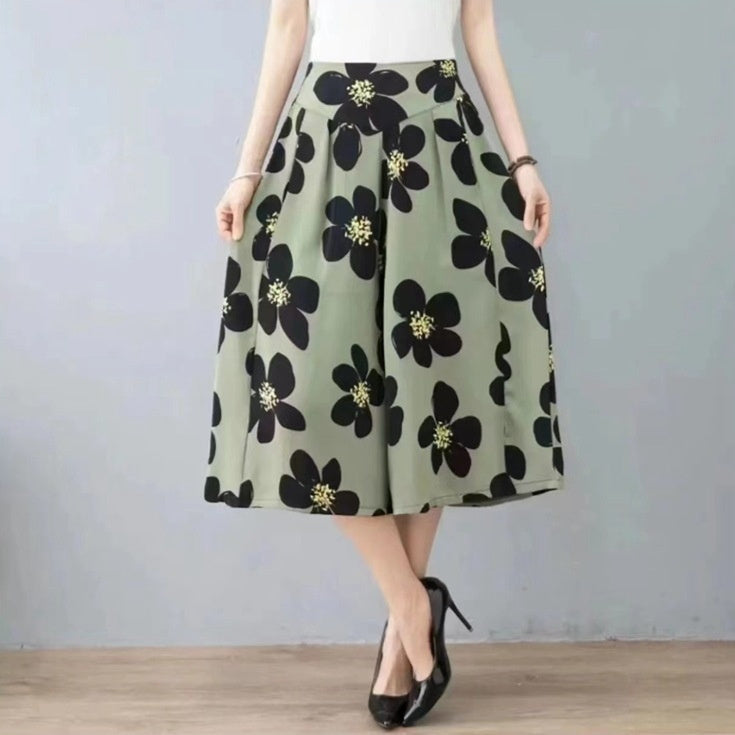 Slim And Casual High Waisted Printed Wide Leg Capris