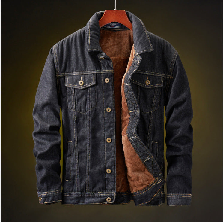 Plush Thick Slim Warm Men's Denim Jacket