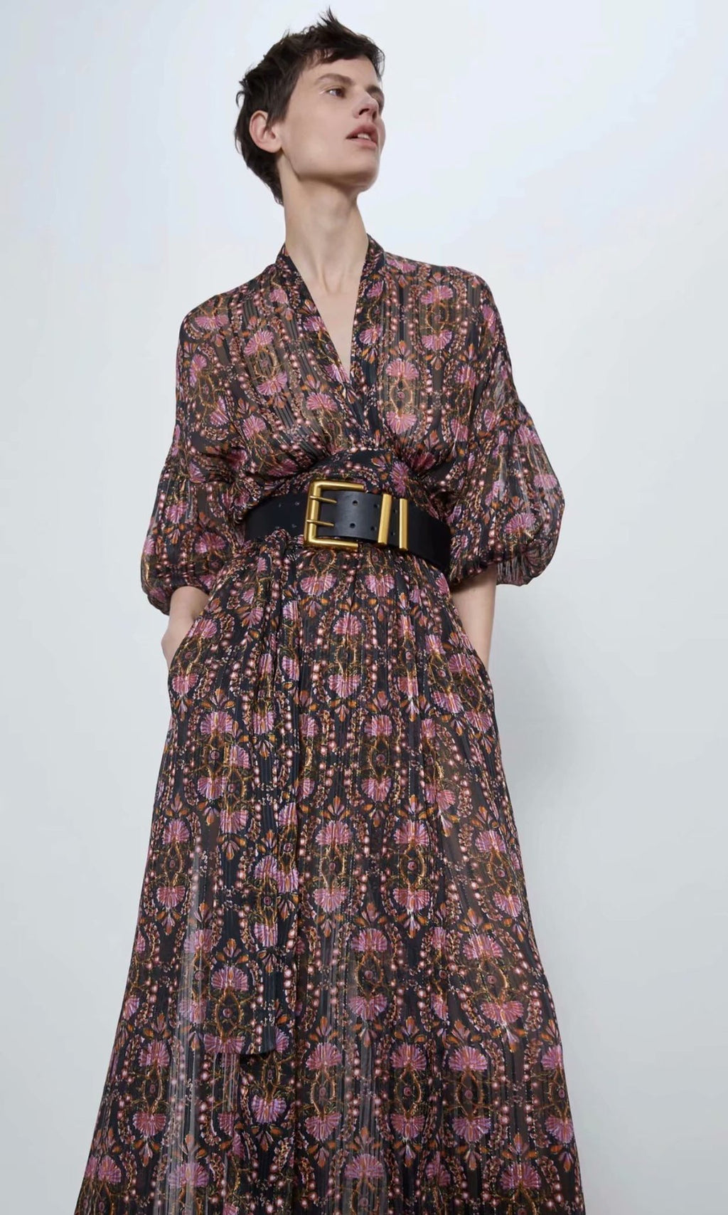 European station print dress