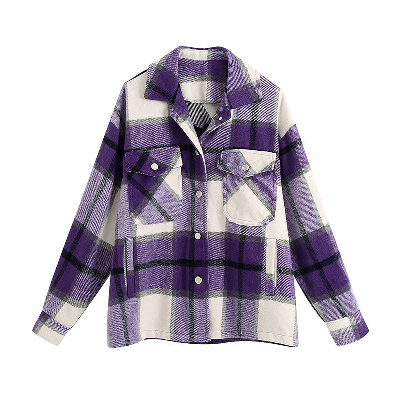 Ladies casual plaid shirt jacket