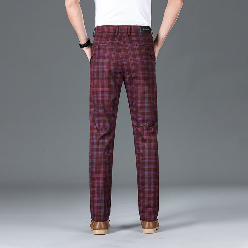 Checkered Elastic Straight Leg Casual Pants