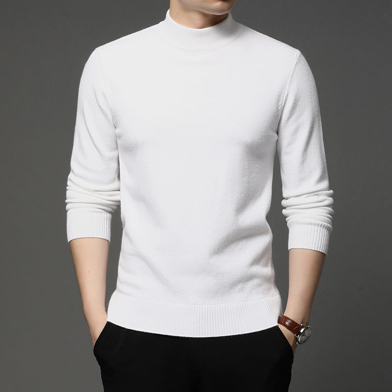 Men's sweater young and middle-aged solid color long-sleeved half high neck knitted bottoming shirt