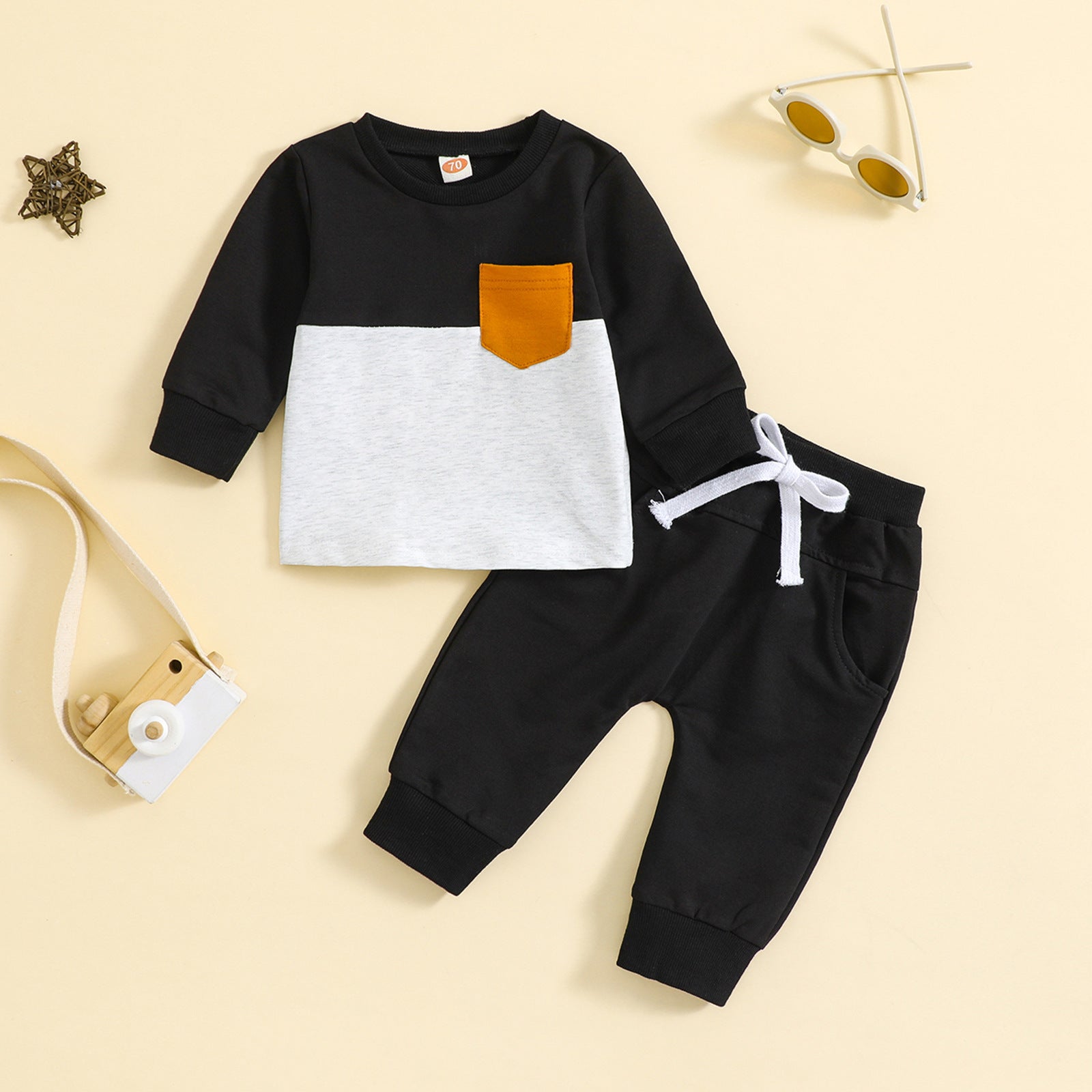 Children Color-block Crew Neck Long Sleeve Trousers Suit