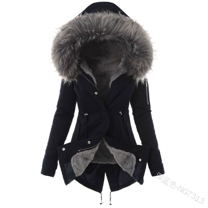 Women's Plush Hooded Drawstring Jacket