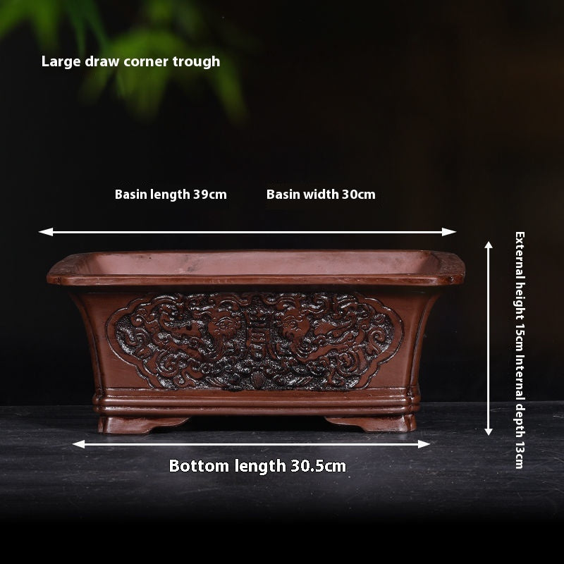 Banyan Flower Pot Purple Sand Relief Pachira Macrocarpa Welcome Pine Happiness Tree Ganoderma Old Pile Extra Large Ceramic Landscape Basin