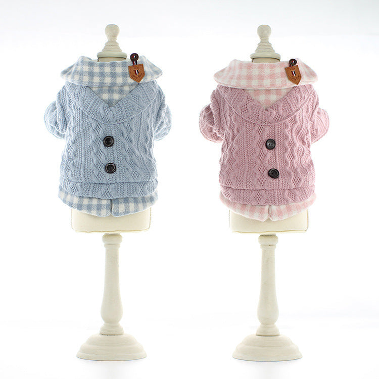 Woolen Plaid Fake Two Pieces Of Pet Dog Clothes