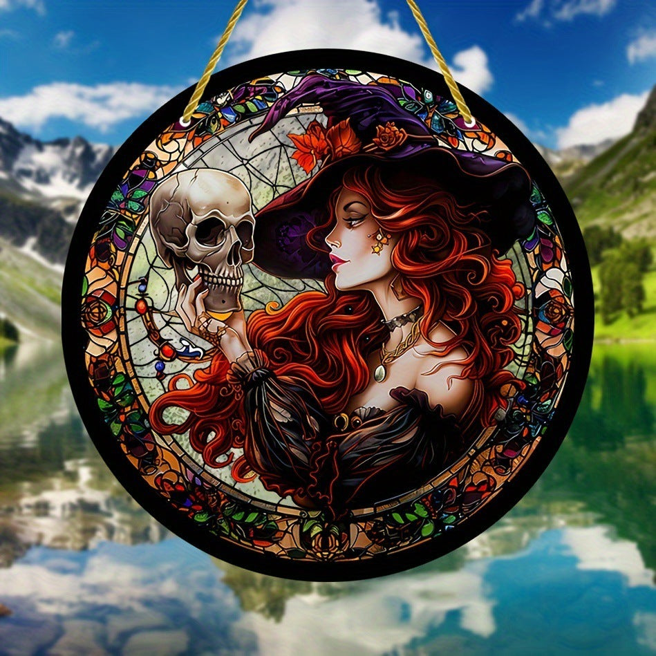 Acrylic Halloween Witch Pendant Color Disc Wall Decorations