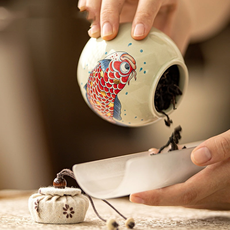 Ceramic Grass And Wood Gray Drawing JINLONGYU Small Tea Jar