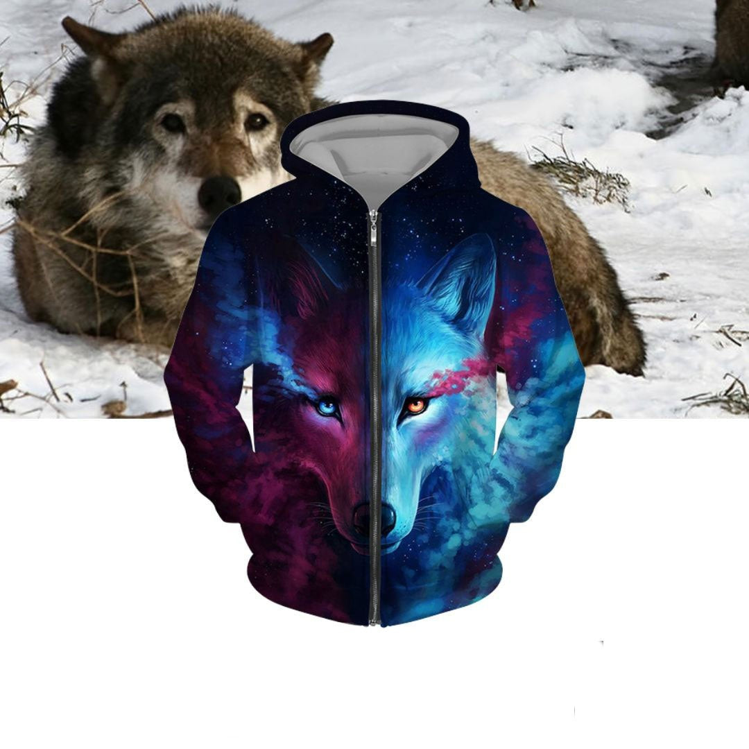 Europe And America Large Size 3d Printed Hooded Zipper Sweater