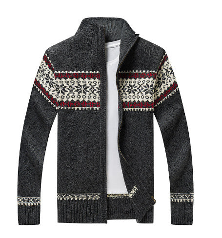 Men's Jacquard Slim Stand Collar Sweater Casual Coat