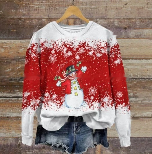 Autumn And Winter Ladies Funny Print Christmas Holiday Casual Round Neck Sweater