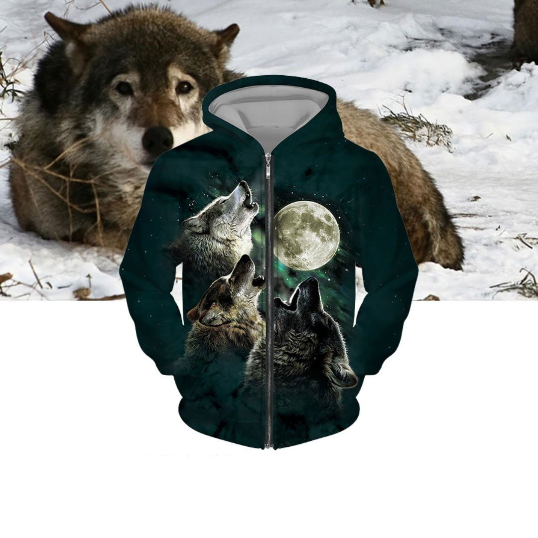 Europe And America Large Size 3d Printed Hooded Zipper Sweater