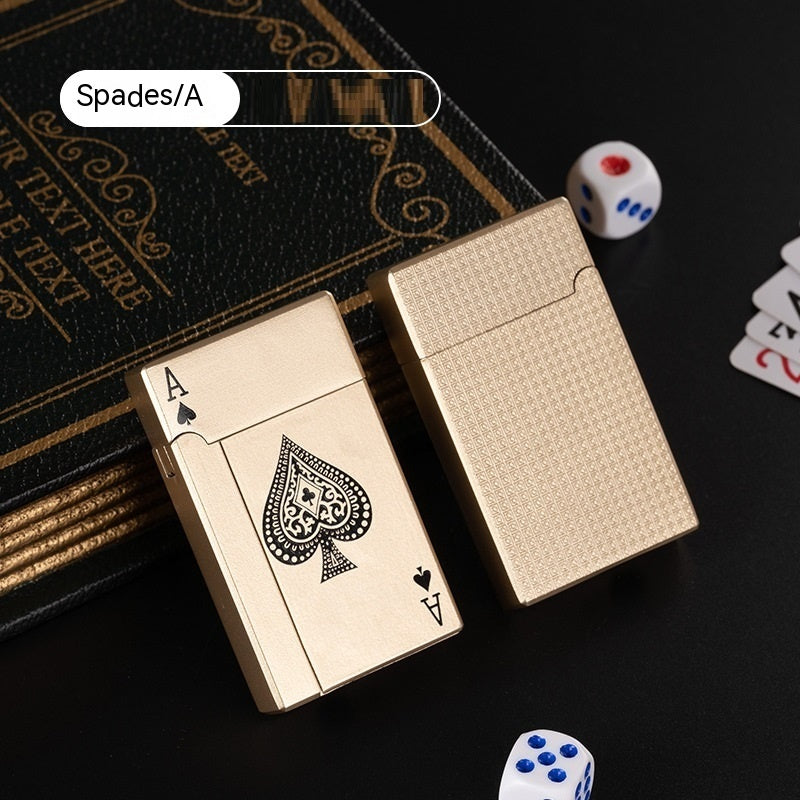 Sideslip Poker Lounge Lighter Metal Inflatable Blue Flame Windproof