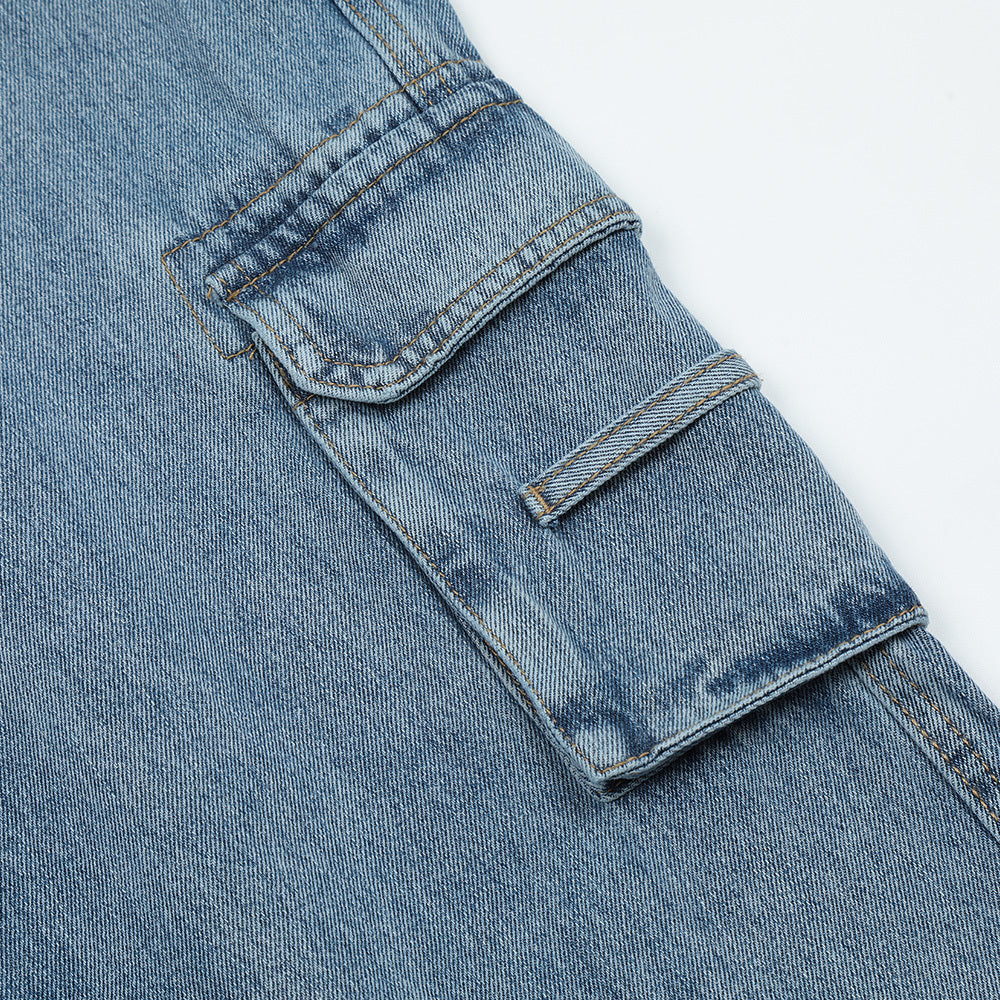 American Retro Multi-pocket Distressed Straight Cargo Pants Men