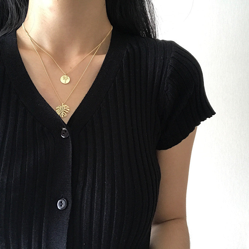 Flowing Gold Monstera Double Necklace