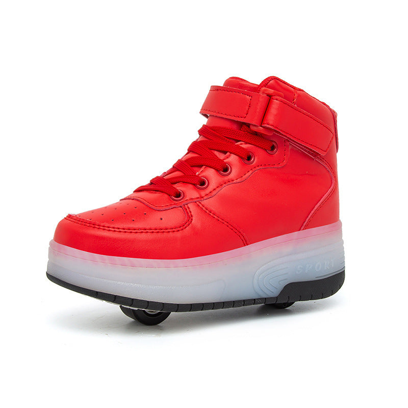 High Top Two Wheel Charging Luminous Walking Shoes