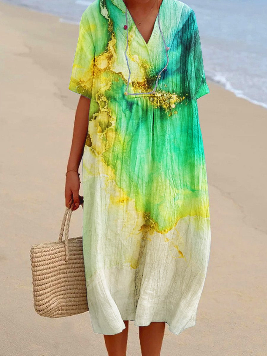 Women's Casual Floral 3D Printed Sleeve Length Skirt Shirt Dress