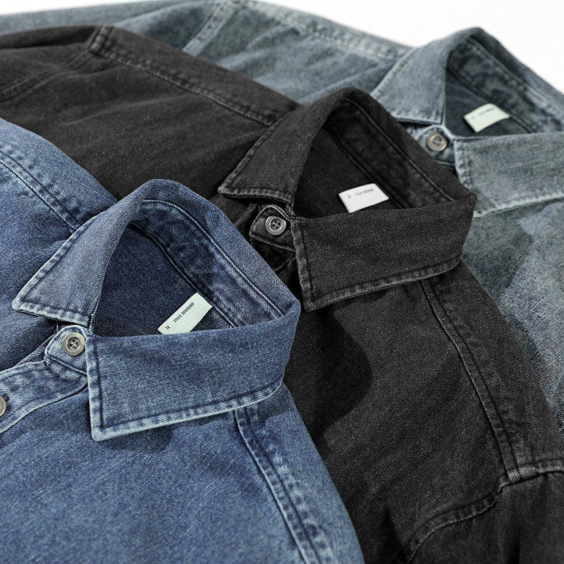 Drop Shoulder Loose Casual Denim Shirt For Men Coat