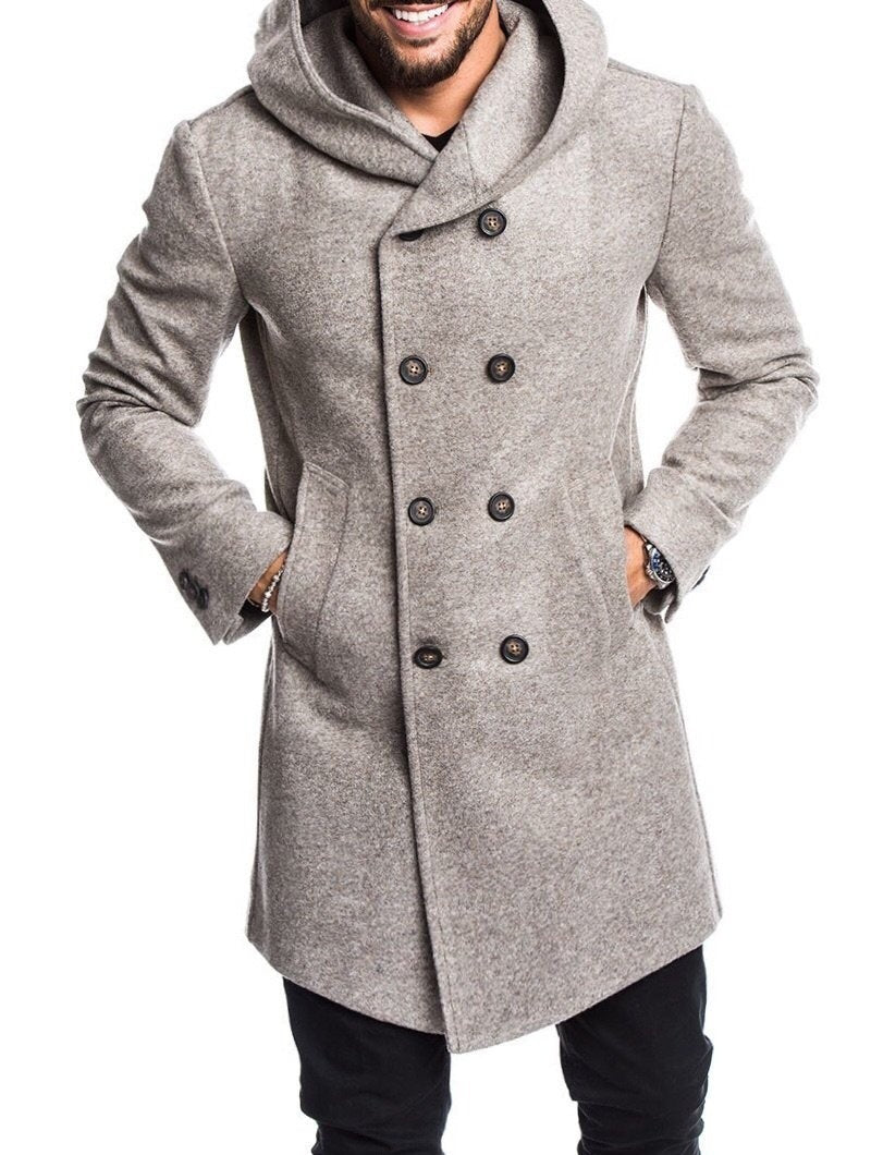 British men's hooded woolen coat