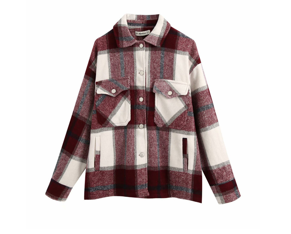 Ladies casual plaid shirt jacket