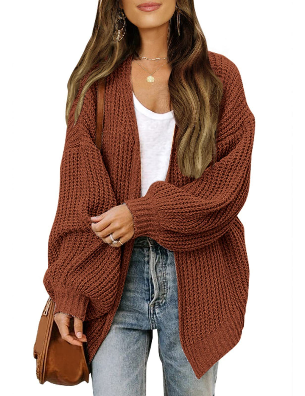 Lantern Sleeve Sweater Women's Coat Coarse Yarn Pocket Knitted Cardigan