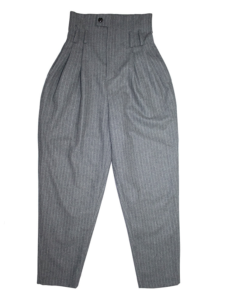 Casual Retro High-Waist Woolen Striped Slim-Fitting Pants