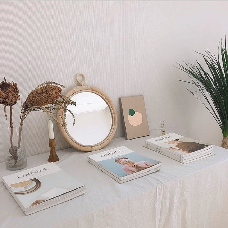 Art retro bamboo woven hanging mirror