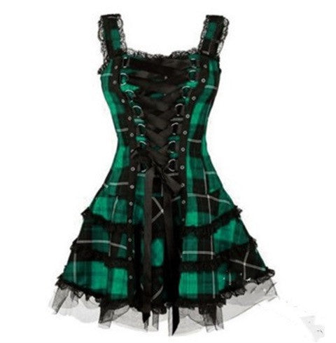 Air eyelet lace up short sleeveless skirt