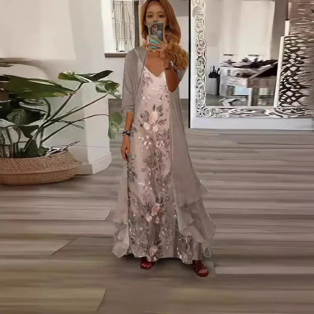 Women's Two-piece Digital Printing Sling Chiffon Jacket