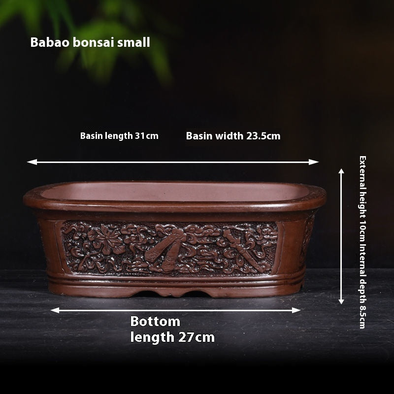 Banyan Flower Pot Purple Sand Relief Pachira Macrocarpa Welcome Pine Happiness Tree Ganoderma Old Pile Extra Large Ceramic Landscape Basin