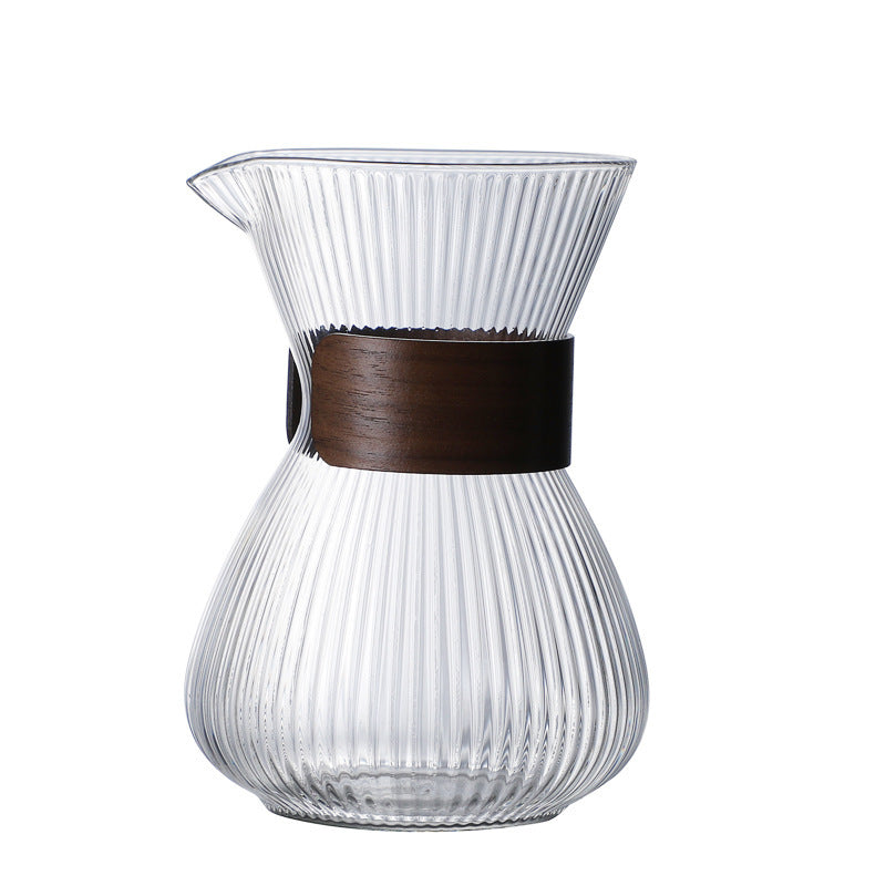 Hand-washed Glass Striped Coffee Pot Household With Filter Filter Cup Suit