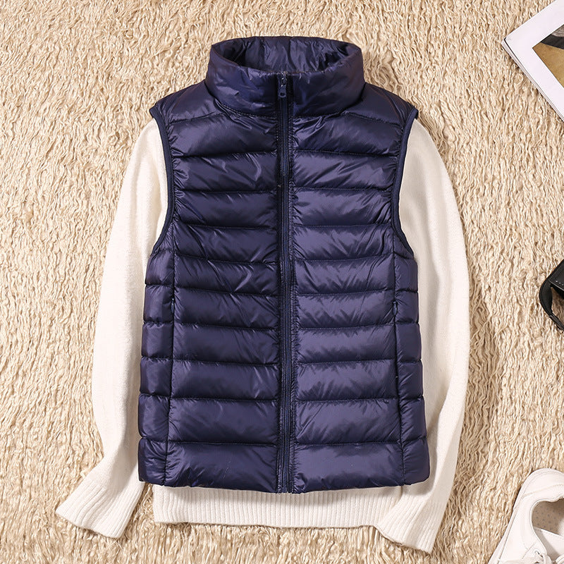 Autumn And Winter New Thin Lightweight Short Type Casual Fashion Stand-up Collar Down Jacket Vest Women's Light Down Feather Liner