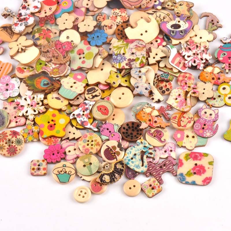 Children's Handmade Cartoon Wooden Buttons