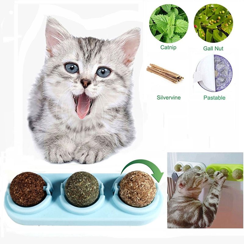 3pcs  Lot Self-adhesive Rotated Catnip Lick Ball