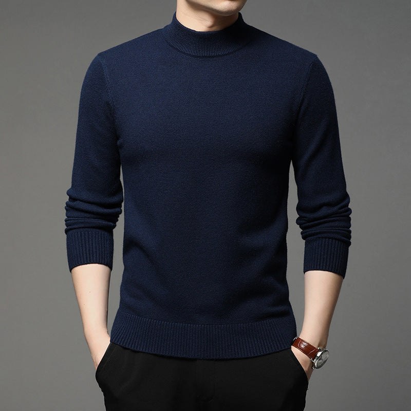 Men's sweater young and middle-aged solid color long-sleeved half high neck knitted bottoming shirt