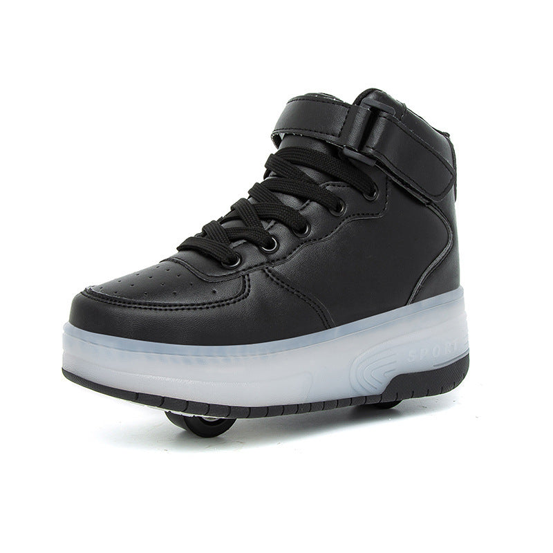 High Top Two Wheel Charging Luminous Walking Shoes